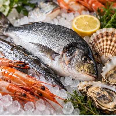 Poissons frais sur glace